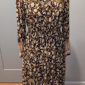 Pretty Garden All Over floral print smocked waist long sleeve dress.  Size:  M